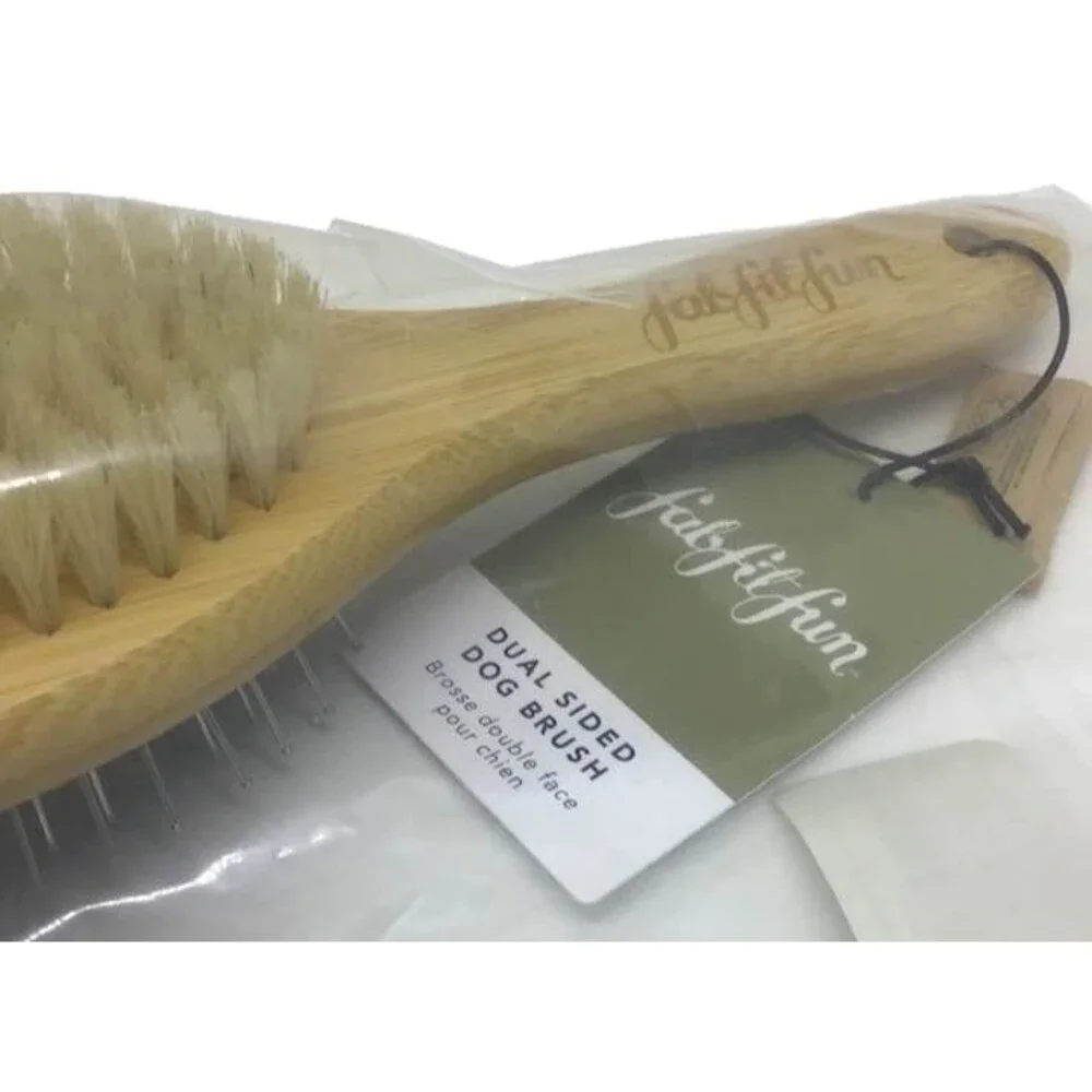 FabFitFun Dual Sided Dog Groom Brush Comb Tool Boar Bristles Bamboo Handle NEW